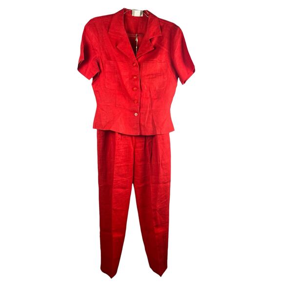 Pine Cove Red Linen Pant Suit Blazer And Trousers Size 4